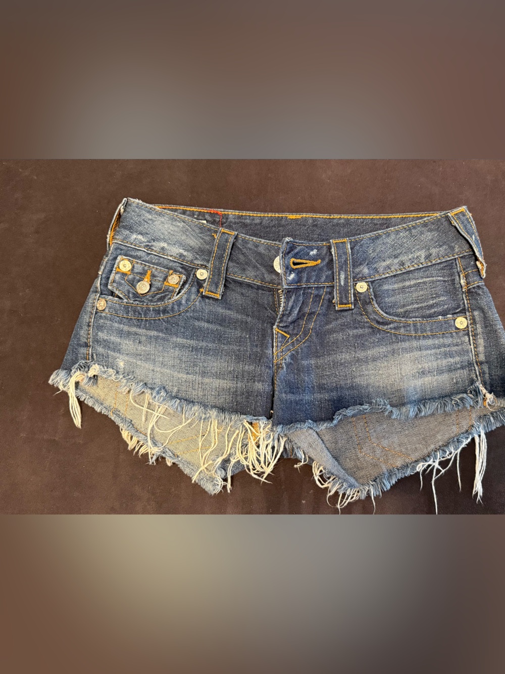 True religion Distressed Blue Denim joey Cut-off Jean Shorts 24